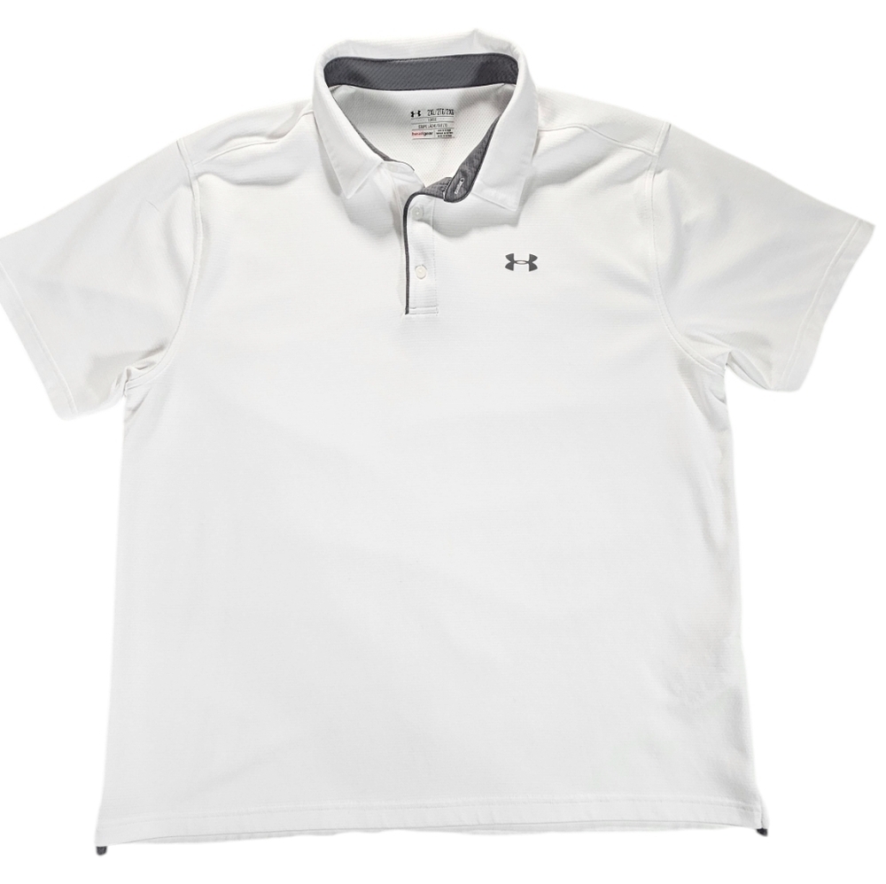 Under Armor Mens White Loose Fit HeatGear polo size 2XL - Picture 1 of 3